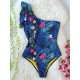 Floral One-Shoulder Falbala Tight One-Piece Swimwear Floral One-Shoulder Falbala Tight One-Piece Swimwear