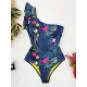 Floral One-Shoulder Falbala Tight One-Piece Swimwear Floral One-Shoulder Falbala Tight One-Piece Swimwear