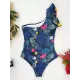 Floral One-Shoulder Falbala Tight One-Piece Swimwear Floral One-Shoulder Falbala Tight One-Piece Swimwear