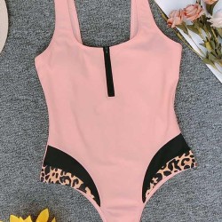 Zipper Front Seamless One Piece Swimsuit