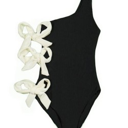 One-Shoulder Solid Bowknot One-Piece Bikini Swimsuit