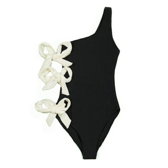 One-Shoulder Solid Bowknot One-Piece Bikini Swimsuit One-Shoulder Solid Bowknot One-Piece Bikini Swimsuit