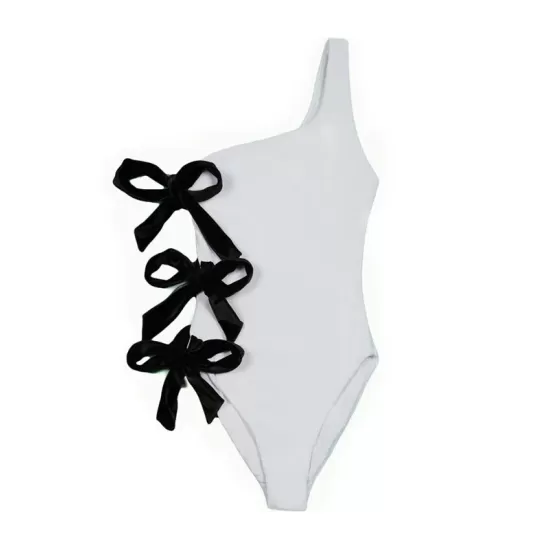 One-Shoulder Solid Bowknot One-Piece Bikini Swimsuit One-Shoulder Solid Bowknot One-Piece Bikini Swimsuit