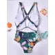 Floral-Print Backless One-Piece Swimwear Floral-Print Backless One-Piece Swimwear