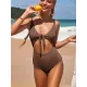 Solid Color Hollow Bandage One-Piece Swimwear Solid Color Hollow Bandage One-Piece Swimwear