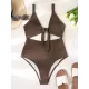 Solid Color Hollow Bandage One-Piece Swimwear Solid Color Hollow Bandage One-Piece Swimwear