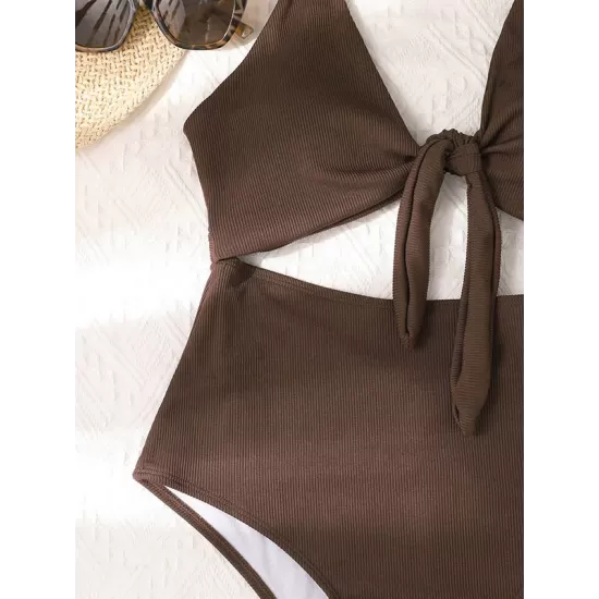 Solid Color Hollow Bandage One-Piece Swimwear Solid Color Hollow Bandage One-Piece Swimwear