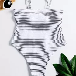 Striped Backless One-Piece Swimsuit