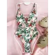 Spaghetti-Neck Floral Belted One-Piece Swimwear Spaghetti-Neck Floral Belted One-Piece Swimwear