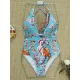 Spaghetti-Neck Floral Belted One-Piece Swimwear Spaghetti-Neck Floral Belted One-Piece Swimwear