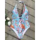 Spaghetti-Neck Floral Belted One-Piece Swimwear Spaghetti-Neck Floral Belted One-Piece Swimwear