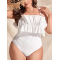 Padded Lacy Ruffled Solid Color Spaghetti-Neck One-Piece Swimwear