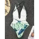 Leaf Printing Deep V-Neck Backless One-Piece Swimwear Leaf Printing Deep V-Neck Backless One-Piece Swimwear