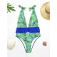 Floral-Print Falbala Split-Joint Deep V-Neck One-Piece Swimwear Floral-Print Falbala Split-Joint Deep V-Neck One-Piece Swimwear