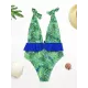 Floral-Print Falbala Split-Joint Deep V-Neck One-Piece Swimwear Floral-Print Falbala Split-Joint Deep V-Neck One-Piece Swimwear