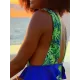 Floral-Print Falbala Split-Joint Deep V-Neck One-Piece Swimwear Floral-Print Falbala Split-Joint Deep V-Neck One-Piece Swimwear
