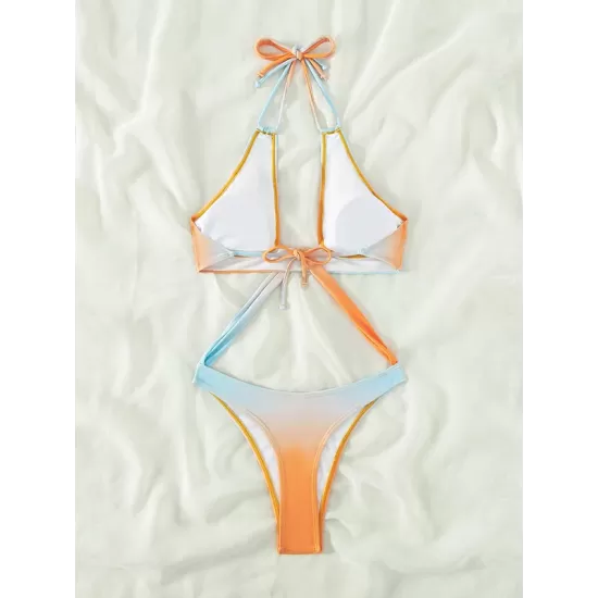 Padded Belly-Hollow Gradient Hollow Halter-Neck One-Piece Swimwear Padded Belly-Hollow Gradient Hollow Halter-Neck One-Piece Swimwear