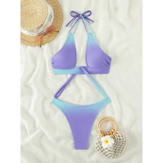 Padded Belly-Hollow Gradient Hollow Halter-Neck One-Piece Swimwear Padded Belly-Hollow Gradient Hollow Halter-Neck One-Piece Swimwear