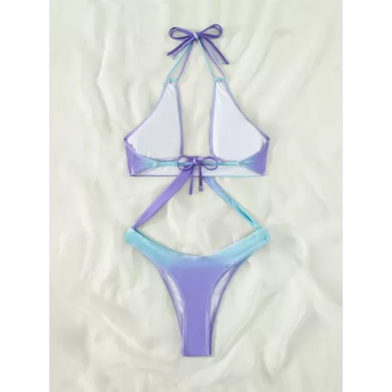 Padded Belly-Hollow Gradient Hollow Halter-Neck One-Piece Swimwear Padded Belly-Hollow Gradient Hollow Halter-Neck One-Piece Swimwear