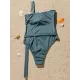 Solid Color One-Shoulder Belted One-Piece Swimwear Solid Color One-Shoulder Belted One-Piece Swimwear
