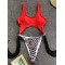 Hollow Tasseled Color-Block One-Piece Swimwear