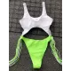 Hollow Tasseled Color-Block One-Piece Swimwear Hollow Tasseled Color-Block One-Piece Swimwear