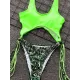Hollow Tasseled Color-Block One-Piece Swimwear Hollow Tasseled Color-Block One-Piece Swimwear
