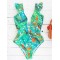 Ruffled Floral Print V-Back One-Piece Swimwear