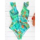 Ruffled Floral Print V-Back One-Piece Swimwear Ruffled Floral Print V-Back One-Piece Swimwear