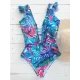 Ruffled Floral Print V-Back One-Piece Swimwear Ruffled Floral Print V-Back One-Piece Swimwear