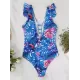 Ruffled Floral Print V-Back One-Piece Swimwear Ruffled Floral Print V-Back One-Piece Swimwear