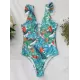 Ruffled Floral Print V-Back One-Piece Swimwear Ruffled Floral Print V-Back One-Piece Swimwear