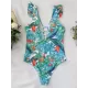 Ruffled Floral Print V-Back One-Piece Swimwear Ruffled Floral Print V-Back One-Piece Swimwear