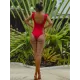 Falbala Sleeve Tight Hollow Knotted One-Piece Swimwear Falbala Sleeve Tight Hollow Knotted One-Piece Swimwear