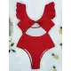 Falbala Sleeve Tight Hollow Knotted One-Piece Swimwear Falbala Sleeve Tight Hollow Knotted One-Piece Swimwear