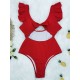 Falbala Sleeve Tight Hollow Knotted One-Piece Swimwear Falbala Sleeve Tight Hollow Knotted One-Piece Swimwear