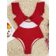 Falbala Sleeve Tight Hollow Knotted One-Piece Swimwear Falbala Sleeve Tight Hollow Knotted One-Piece Swimwear