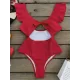 Falbala Sleeve Tight Hollow Knotted One-Piece Swimwear Falbala Sleeve Tight Hollow Knotted One-Piece Swimwear