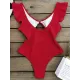 Falbala Sleeve Tight Hollow Knotted One-Piece Swimwear Falbala Sleeve Tight Hollow Knotted One-Piece Swimwear