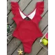 Falbala Sleeve Tight Hollow Knotted One-Piece Swimwear Falbala Sleeve Tight Hollow Knotted One-Piece Swimwear