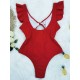 Falbala Sleeve Tight Hollow Knotted One-Piece Swimwear Falbala Sleeve Tight Hollow Knotted One-Piece Swimwear