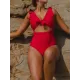 Falbala Sleeve Tight Hollow Knotted One-Piece Swimwear Falbala Sleeve Tight Hollow Knotted One-Piece Swimwear