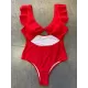 Falbala Sleeve Tight Hollow Knotted One-Piece Swimwear Falbala Sleeve Tight Hollow Knotted One-Piece Swimwear