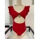 Falbala Sleeve Tight Hollow Knotted One-Piece Swimwear Falbala Sleeve Tight Hollow Knotted One-Piece Swimwear