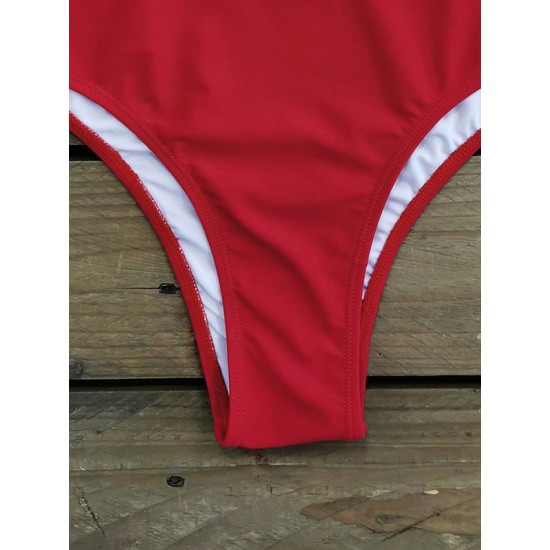 Falbala Sleeve Tight Hollow Knotted One-Piece Swimwear Falbala Sleeve Tight Hollow Knotted One-Piece Swimwear