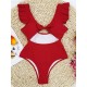 Falbala Sleeve Tight Hollow Knotted One-Piece Swimwear Falbala Sleeve Tight Hollow Knotted One-Piece Swimwear