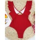 Falbala Sleeve Tight Hollow Knotted One-Piece Swimwear Falbala Sleeve Tight Hollow Knotted One-Piece Swimwear