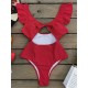 Falbala Sleeve Tight Hollow Knotted One-Piece Swimwear Falbala Sleeve Tight Hollow Knotted One-Piece Swimwear