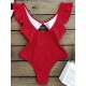 Falbala Sleeve Tight Hollow Knotted One-Piece Swimwear Falbala Sleeve Tight Hollow Knotted One-Piece Swimwear