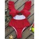 Falbala Sleeve Tight Hollow Knotted One-Piece Swimwear Falbala Sleeve Tight Hollow Knotted One-Piece Swimwear